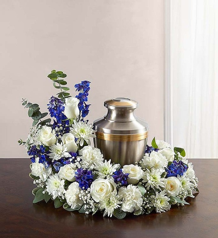 Cremation Wreath-Blue And White