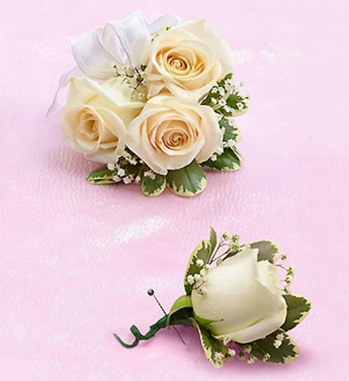 White Rose Corsage  Boutonniere