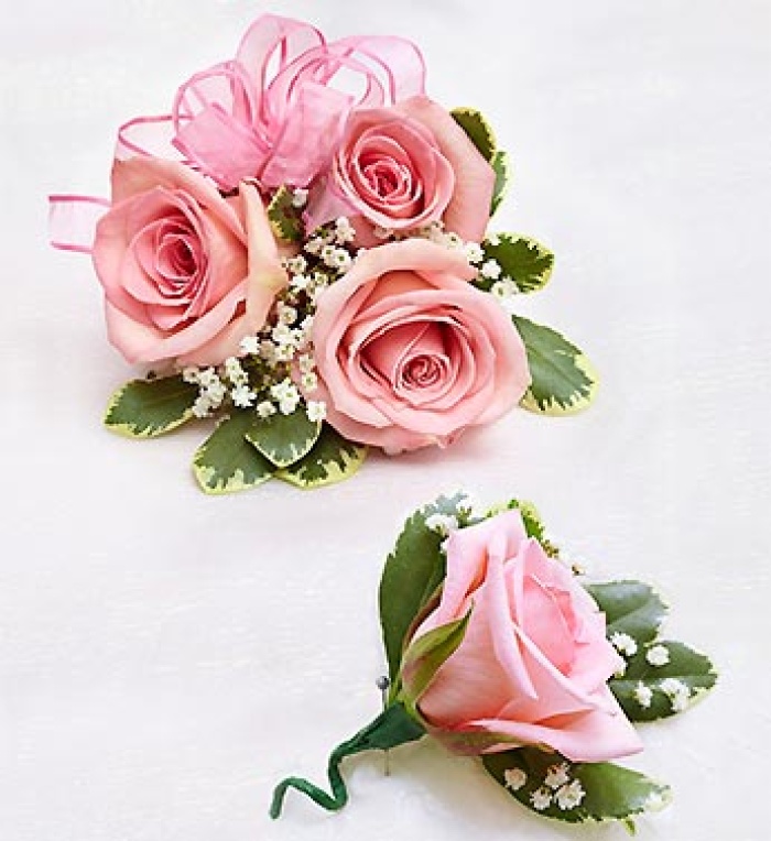 Pink Rose Corsage and Boutonniere