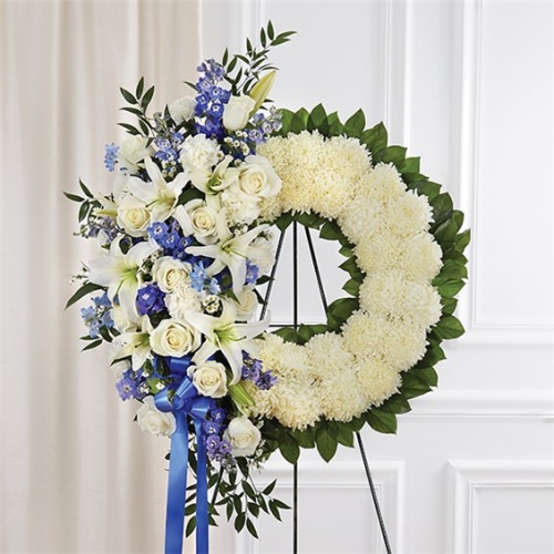 Serene Blessings Blue & White Standing Wreath