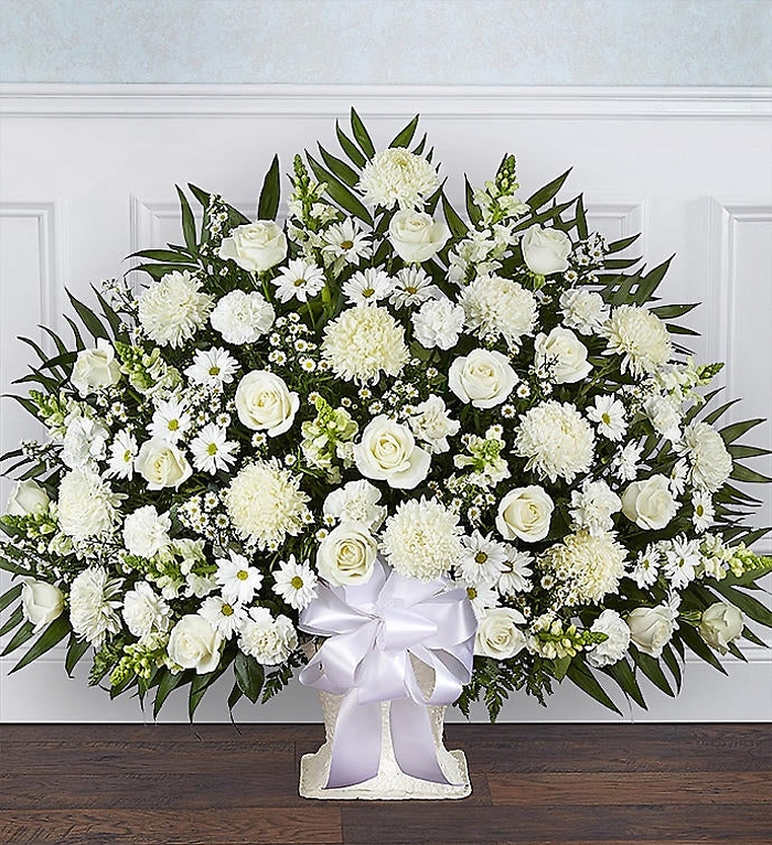 Heartfelt Tribute tm White Floor Basket Arrangement