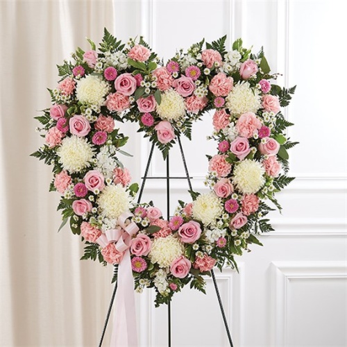 Always Remember Floral Heart Tribute - Pink & White