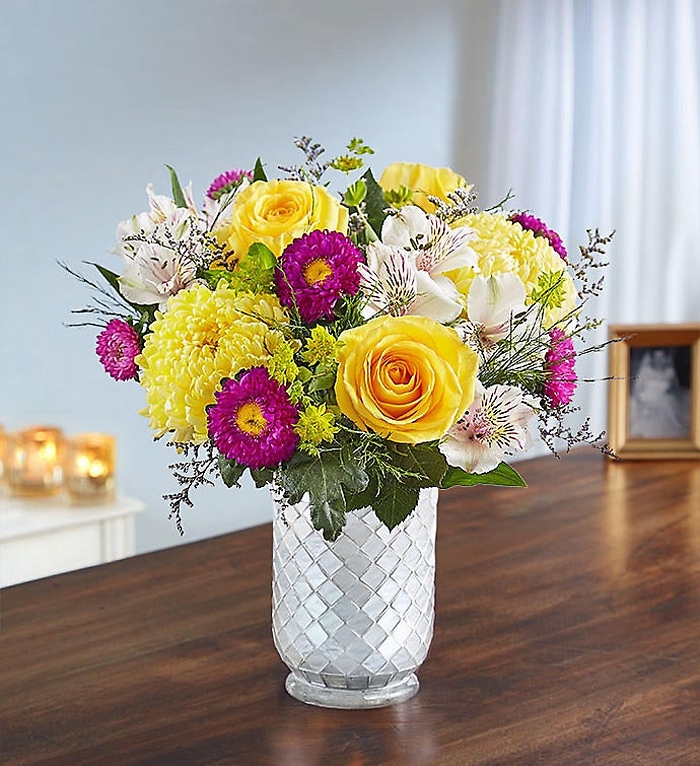 Beaming Sunshine in White Mosaic Vase