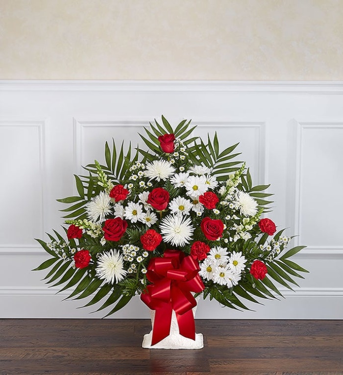Heartfelt Tribute tm Red & White Floor Basket Arrangement