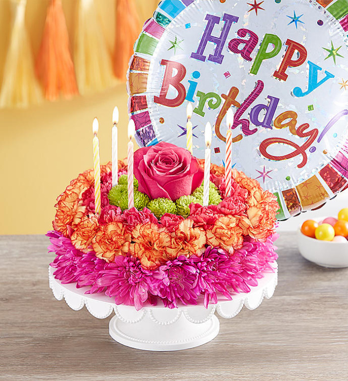 Birthday Wishes Flower Cake Vibrant