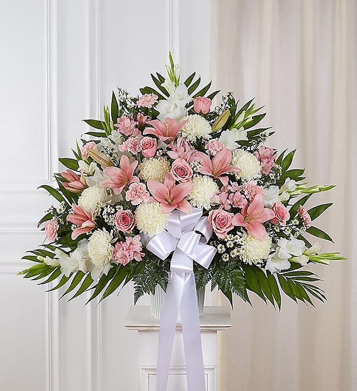 Heartfelt Sympathies Pink & White Standing Basket
